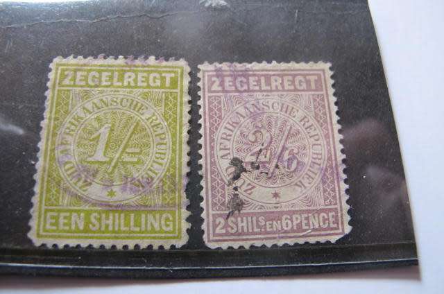 South Africa - Zuid Afrikaansche Republiek 1/- and 2/6 used Revenue Stamps